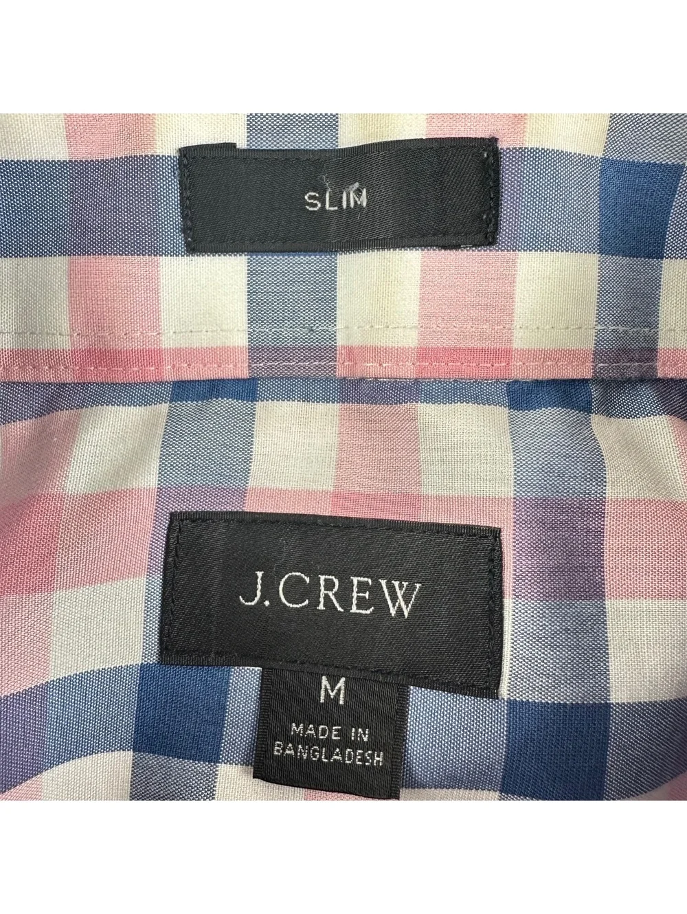J.Crew BI050 Flex Washed Slim Fit Pink Blue Plaid Button Down Shirt Men's M